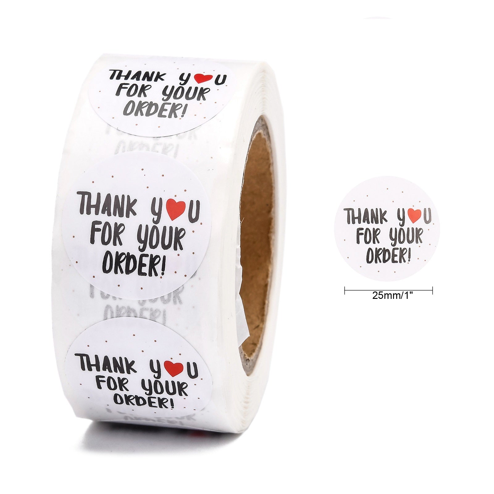 Globleland 1 Inch Thank You Stickers, Self-Adhesive Kraft Paper Gift Tag Stickers, Adhesive Labels, for Presents, Packing Bags, with Word Thank you For your ORDER, White, Sticker: 25mm, about 500pcs/roll, 2roll/set