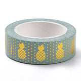 Globleland Foil Masking Tapes, DIY Scrapbook Decorative Paper Tapes, Adhesive Tapes, for Craft and Gifts, Pineapple, Pale Turquoise, 15mm, 10m/roll