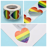 Globleland Self-Adhesive Kraft Paper Gift Tag Stickers, Adhesive Labels, Stripe Heart, Colorful, Heart: 38x38mm, 500pcs/roll