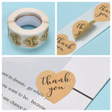 Globleland 1 Inch Thank You Stickers, Self-Adhesive Kraft Paper Gift Tag Stickers, Adhesive Labels, Heart Shape, Tan, Heart: 25x25mm, 500pcs/roll