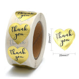 Globleland 1 Inch Thank You Stickers, Self-Adhesive Kraft Paper Gift Tag Stickers, Adhesive Labels, Heart Shape, Gold, Heart: 25x25mm, 500pcs/roll, 5Roll/Set