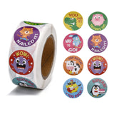 Globleland Teacher Reward Motivational Stickers for Kids, 8 Different Designs Roll Adhesive Sticker, for Teacher Classroom, Animal Pattern, 25mm, about 500pcs/roll, 5Roll/Set