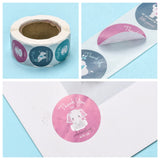 Globleland 1 Inch Thank You Stickers, Adhesive Roll Sticker Labels, for Envelopes, Bubble Mailers and Bags, Cyan, 25mm, about 500pcs/roll, 5rolls/set