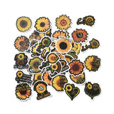 Globleland 50Pcs Cartoon Sunflower Paper Sticker Label Set, Adhesive Label Stickers, for Suitcase & Skateboard & Refigerator Decor, Sandy Brown, 37~70x35~65x0.3mm, 5bags/set