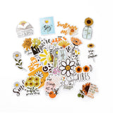 Globleland 50Pcs Cartoon Daisy Paper Sticker Label Set, Adhesive Label Stickers, for Suitcase & Skateboard & Refigerator Decor, Orange, 37~75x33~75x0.3mm, 5bags/set
