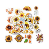 Globleland 50Pcs Cartoon Sunflower Paper Sticker Label Set, Adhesive Label Stickers, for Suitcase & Skateboard & Refigerator Decor, Orange, 25~70x32~75x0.3mm, 5bags/set