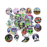 Globleland 50Pcs Cartoon Alien Paper Sticker Label Set, Adhesive Label Stickers, for Suitcase & Skateboard & Refigerator Decor, Green, 32~72x35~78x0.3mm, 5bags/set
