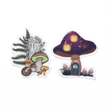 Globleland 50Pcs Cartoon Mushroom Paper Sticker Label Set, Adhesive Label Stickers, for Suitcase & Skateboard & Refigerator Decor, Pink, 56~74x29~62x0.3mm, 5bags/set