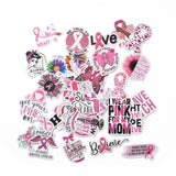 Globleland Cartoon Breast Cancer Awareness Ribbon Paper Stickers Set, Adhesive Label Stickers, for Water Bottles, Laptop, Luggage, Cup, Computer, Mobile Phone, Skateboard, Guitar Stickers, Mixed Color, 15~75x38~80x0.3mm, 5Bag/Set