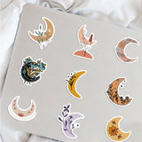 Globleland Cartoon Moon with Flower Paper Stickers Set, Waterproof Adhesive Label Stickers, for Water Bottles, Laptop, Luggage, Cup, Computer, Mobile Phone, Skateboard, Guitar Stickers, Tarot Theme, Mixed Color, 30~66x32~72x0.3mm, 50pcs/bag, 5Bag/Set