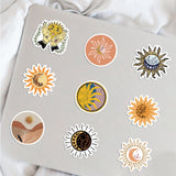 Globleland Cartoon Sun Moon Plant Paper Stickers Set, Adhesive Label Stickers, for Water Bottles, Laptop, Luggage, Cup, Computer, Mobile Phone, Skateboard, Guitar Stickers, Tarot Theme, Mixed Color, 30~73x37~72x0.3mm, 50pcs/bag, 5Bag/Set