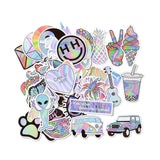 Globleland 50Pcs Holographic Laser Style Cartoon Paper Sticker Label Set, Adhesive Label Stickers, for Suitcase & Skateboard & Refigerator Decor, Colorful, 24~70x34~81x0.2mm, 5Bag/Set
