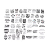 Globleland 50Pcs Inspirational Theme Cartoon English Word Paper Sticker Label Set, Adhesive Label Stickers, for Suitcase & Skateboard & Refigerator Decor, Black, 21~68x35~76x0.2mm, 5Bag/Set