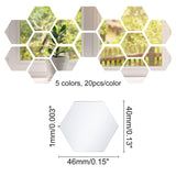 Globleland 100Pcs 5 Colors Acrylic Mirror Wall Stickers, for Home Living Room Bedroom Decoration, Hexagon, Mixed Color, 40x46x1mm, 20pcs/color