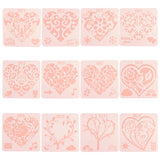 Globleland Heart Theme Plastic Drawing Painting Stencils Templates, for DIY Scrapbooking Painting Drawing Craft, White, 13x13x0.02cm, 12pcs/set