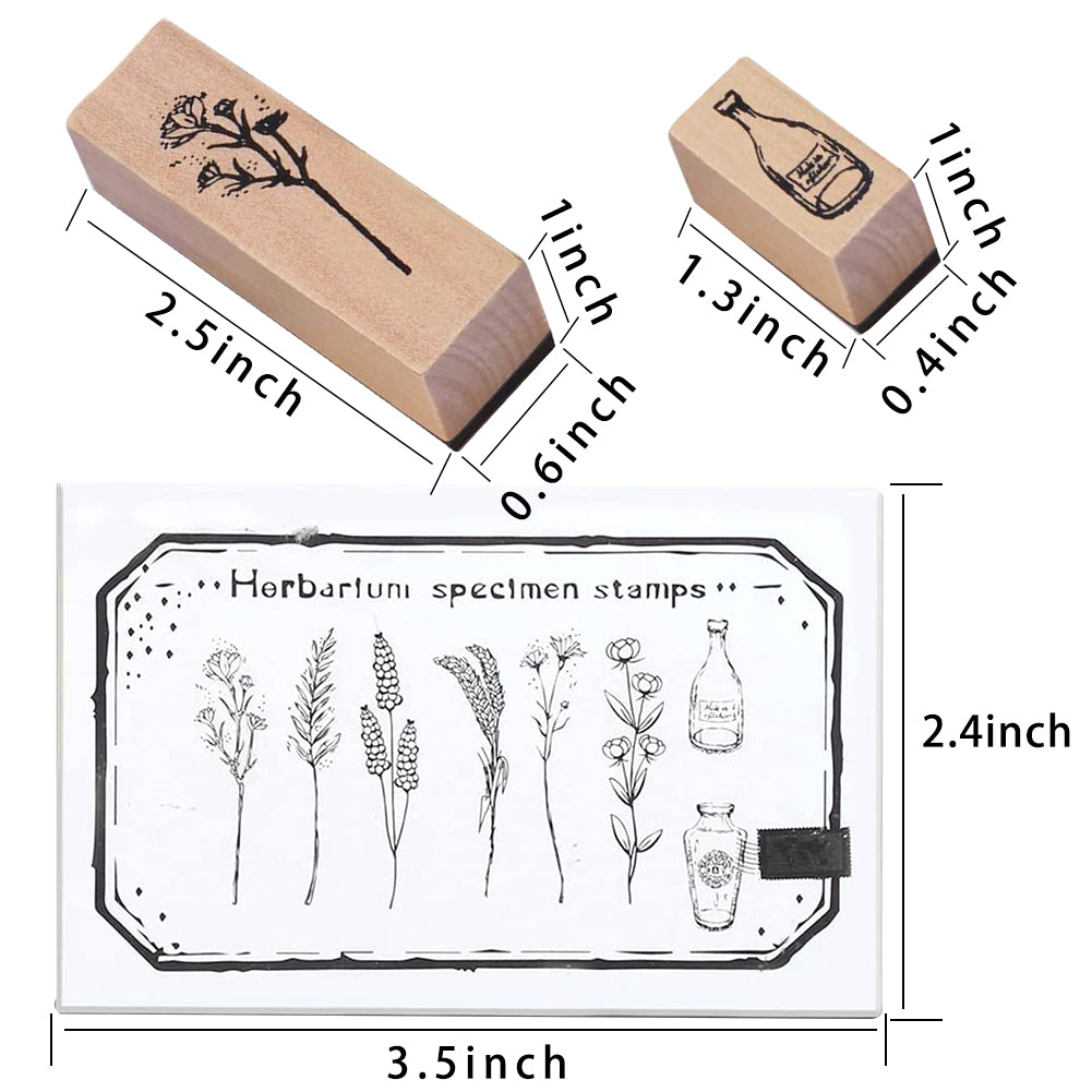 Globleland Plants and Flowers Style Wooden Rubber Stamps, for DIY Craft Card Scrapbooking Supplies, BurlyWood, 65.5x14.5x25.5mm and 32.5x17x25.5mm, 8pcs/set
