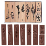 Globleland Plants and Flowers Style Wooden Rubber Stamps, for DIY Craft Card Scrapbooking Supplies, BurlyWood, 65.5x14.5x25.5mm and 32.5x17x25.5mm, 8pcs/set