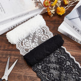 1 Bag 5 Yards 2 Rolls 6.3 Inch Wide Stretch Elastic Lace Ribbon White Black Floral Rose Pattern Trim Fabric for DIY Sewing Craft Costume Hat Hair Band Tablecloth Wedding Decoration Supplies