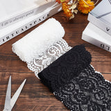 1 Bag 5 Yards 2 Rolls 4 Inch Wide Stretch Elastic Lace Ribbon White Black Floral Rose Pattern Trim Fabric for DIY Sewing Craft Costume Hat Hair Band Tablecloth Wedding Decoration Supplies