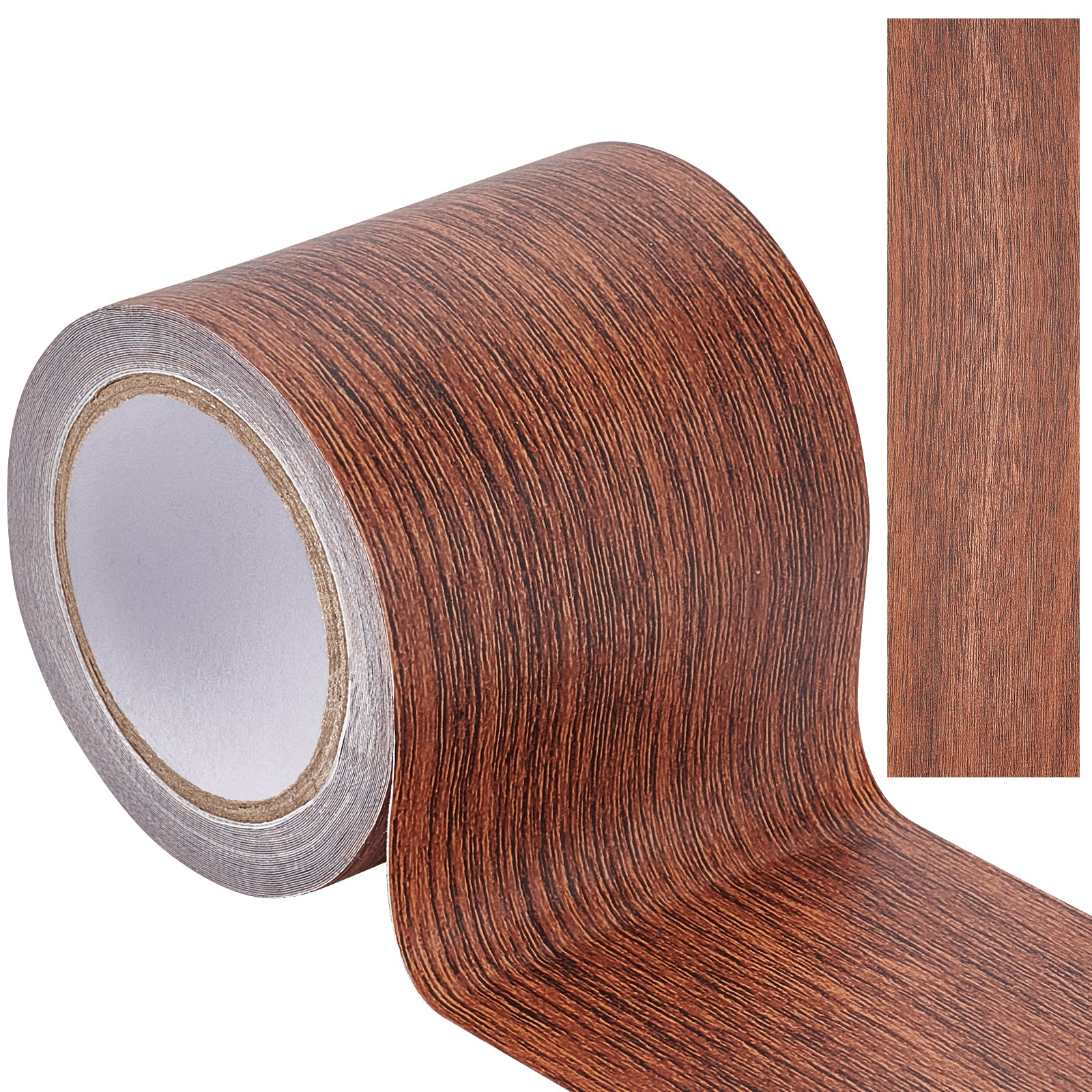 Globleland Non-woven Fabrics Imitation Wood Grain Adhesive Tape, Oakwood Grain Repair Tape Patch, Flat, Coconut Brown, 57mm, about 4.57m/roll
