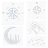 Globleland 5 Sheets 5 Styles PVC Waterproof Stickers, Window Decals, for Car Home Wall Decoration, Compass & Mountain with Sun & Moon with Tree, White, Mixed Patterns, 6.3~16x13.5~16, 1 sheet/style, 1Bag/Set