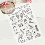 GLOBLELAND 9 Sheets Outdoor Theme Silicone Clear Stamps for Card Making Decoration and DIY Scrapbooking(Fishing, Entertainment Park, Skiing, Camping, Diving, Rock Climbing, Tree, Leaves, Succulent)