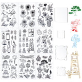 Globleland 9 Style PVC Plastic Stamps, for DIY Scrapbooking, Photo Album Decorative, Cards Making, Stamp Sheets, with Acrylic Stamping Blocks Tools, Mixed Patterns, 16x11x0.3cm, 1sheet/style, 9sheets/set