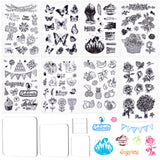 Globleland PVC Plastic Stamps, for DIY Scrapbooking, Photo Album Decorative, Cards Making, Stamp Sheets, with Acrylic Stamping Blocks Tools & Chassis, Mixed Patterns, 16x11x0.3cm, 8styles, 1sheet/style, 8sheets/set