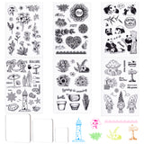 Globleland PVC Plastic Stamps, for DIY Scrapbooking, Photo Album Decorative, Cards Making, Stamp Sheets, with Acrylic Stamping Blocks Tools, Mixed Patterns, 16x11x0.3cm, 6styles, 1sheet/style, 6sheets/set