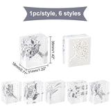 Globleland 6Pcs 6 Style Acrylic & Rubber Stamps, for DIY Craft Card Scrapbooking Supplies, Rectangle, Flower Pattern, 3.1x3.6x1.8cm, 1pc/style