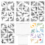 Globleland 4 Sheets 4 Style PVC Plastic Stamps, with 2 Pcs 2 Size Acrylic Stamping Blocks Tools, Flower Pattern, 16x11x0.3cm, 1sheet/style