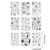 Globleland 9 Sheets 9 Style PVC Plastic Stamps, for DIY Scrapbooking, Photo Album Decorative, Cards Making, Stamp Sheets, Floral & Food Pattern, Mixed Patterns, 16x11x0.3cm, 1 sheet/style