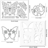 Globleland 1 Set Carbon Steel Cutting Dies Stencils, with 1 Sheet PVC Plastic Stamps and 1Pc PET Hollow Out Drawing Painting Stencils Sets, Butterfly Pattern, 7.8~20x8.5~20x0.08~0.3cm