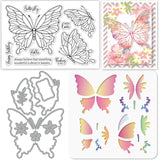 Globleland 1 Set Carbon Steel Cutting Dies Stencils, with 1 Sheet PVC Plastic Stamps and 1Pc PET Hollow Out Drawing Painting Stencils Sets, Butterfly Pattern, 7.8~20x8.5~20x0.08~0.3cm