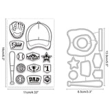 Baseball Theme DIY Scrapbook Making Kits, including 1 Sheet PVC Plastic Stamps and 1Pc Carbon Steel Cutting Dies Stencils, Sports Themed Pattern, Stamp: 160x110x3mm, Cutting Dies Stencils: 85x139x0.8mm