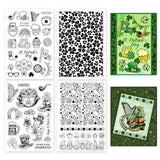 Globleland 4 Sheets 4 Styles PVC Plastic Stamps, for DIY Scrapbooking, Photo Album Decorative, Cards Making, Stamp Sheets, Saint Patrick's Day Themed Pattern, 160x110x3mm, 1 sheet/style