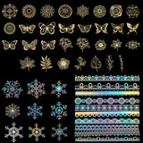 Globleland 5 Bags 5 Style Hot Stamping PET Mixed Pattern Stickers, for DIY Diary, Photo Frame, Mixed Patterns, 12~240x12~131x0.2~0.4mm, 1 bag/style