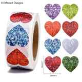 Globleland Heart Shaped Stickers Roll, Valentine's Day Sticker Adhesive Label, for Decoration Wedding Party Accessories, Colorful, 25x25mm, 500pcs/roll, 5Roll/Set