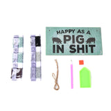 Globleland DIY Wall Decor Sign Diamond Painting Kits, Rectangle Wood Board & Word HAPPY AS A PIG IN SHIT, with Acrylic Rhinestone, Pen, Tray Plate, Glue Clay and Hemp Rope, Mixed Color, 0.3x0.3x0.1cm, 2Set/Pack