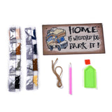 Globleland DIY Wall Decor Sign Diamond Painting Kits, Rectangle Wood Board & Car with Word HOME IS WHEREVER, with Acrylic Rhinestone, Pen, Tray Plate, Glue Clay and Hemp Rope, Colorful, 0.3x0.3x0.1cm, 2Set/Pack