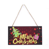 Globleland DIY Christmas Theme Wall Decor Sign Diamond Painting Kits, Rectangle Wood Board & Tree with Word MERRY CHRISTMAS, with Acrylic Rhinestone, Pen, Tray Plate, Glue Clay and Hemp Rope, Colorful, 0.3x0.3x0.1cm, 2Set/Pack
