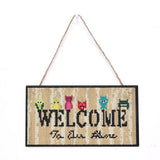 Globleland DIY Wall Decor Sign Diamond Painting Kits, Rectangle Wood Board & Owl with WELCOME, with Acrylic Rhinestone, Pen, Tray Plate, Glue Clay and Hemp Rope, Colorful, 0.3x0.3x0.1cm, 2Set/Pack
