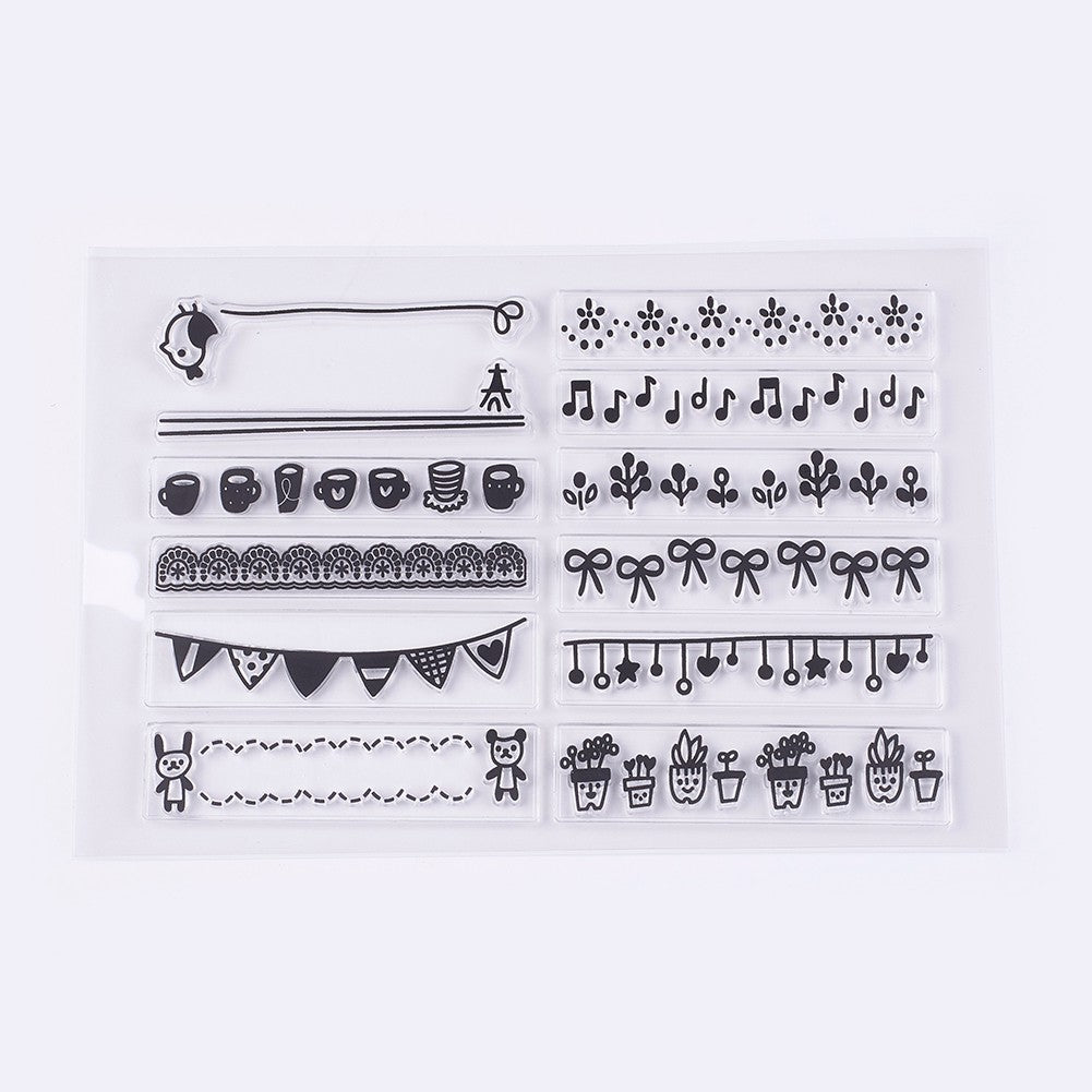 GLOBLELAND Silicone Stamps, for DIY Scrapbooking, Photo Album Decorative, Cards Making, Clear, 14~17x66~68mm