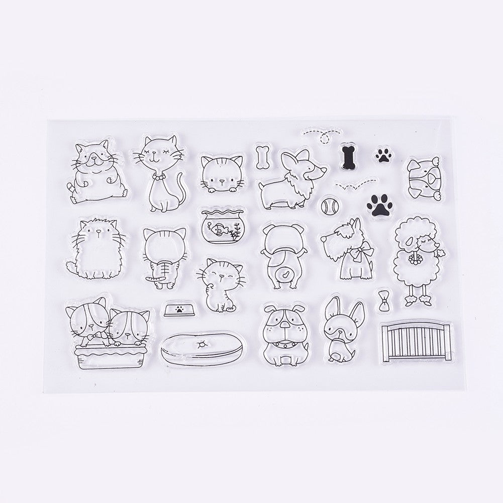 Globleland Silicone Stamps, for DIY Scrapbooking, Photo Album Decorative, Cards Making, Cat and Dog, Clear, 6~38x7~33mm, 10pcs/set