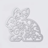 GLOBLELAND Bunny Carbon Steel Cutting Dies Stencils, for DIY Scrapbooking/Photo Album, Decorative Embossing Paper Card, Filigree Rabbit with Flower, Matte Platinum Color, 7.45x7.85cm