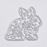 Bunny Carbon Steel Cutting Dies Stencils, for DIY Scrapbooking/Photo Album, Decorative Embossing Paper Card, Filigree Rabbit with Flower, Matte Platinum Color, 7.45x7.85cm