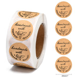 Globleland DIY Scrapbook, Decorative Adhesive Tapes, Flat Round with Word Handmade with Love, BurlyWood, 25mm, about 500pcs/roll, 5rolls/set