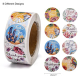 Globleland DIY Scrapbook, 1 Inch Thank You Stickers, Decorative Adhesive Tapes, Flat Round with Flower & Word Thank You, Colorful, 25mm, about 500pcs/roll, 5rolls/set
