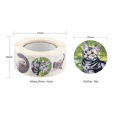 Globleland 4 Rolls 2 Style Cat & Pet Dog Pattern Self-Adhesive Kraft Paper Stickers, Flat Round Adhesive Labels Roll Stickers, Gift Tag, Mixed Color, 25mm, about 500pcs/roll, 2 rolls/style
