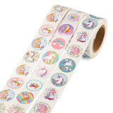 Globleland 6 Rolls 3 Style Flat Round Unicorn Pattern Tag Stickers, Self-Adhesive Paper Gift Tag Stickers, for Party Decorative Presents, Mixed Color, 25mm, 500pcs/roll, 2 rolls/style